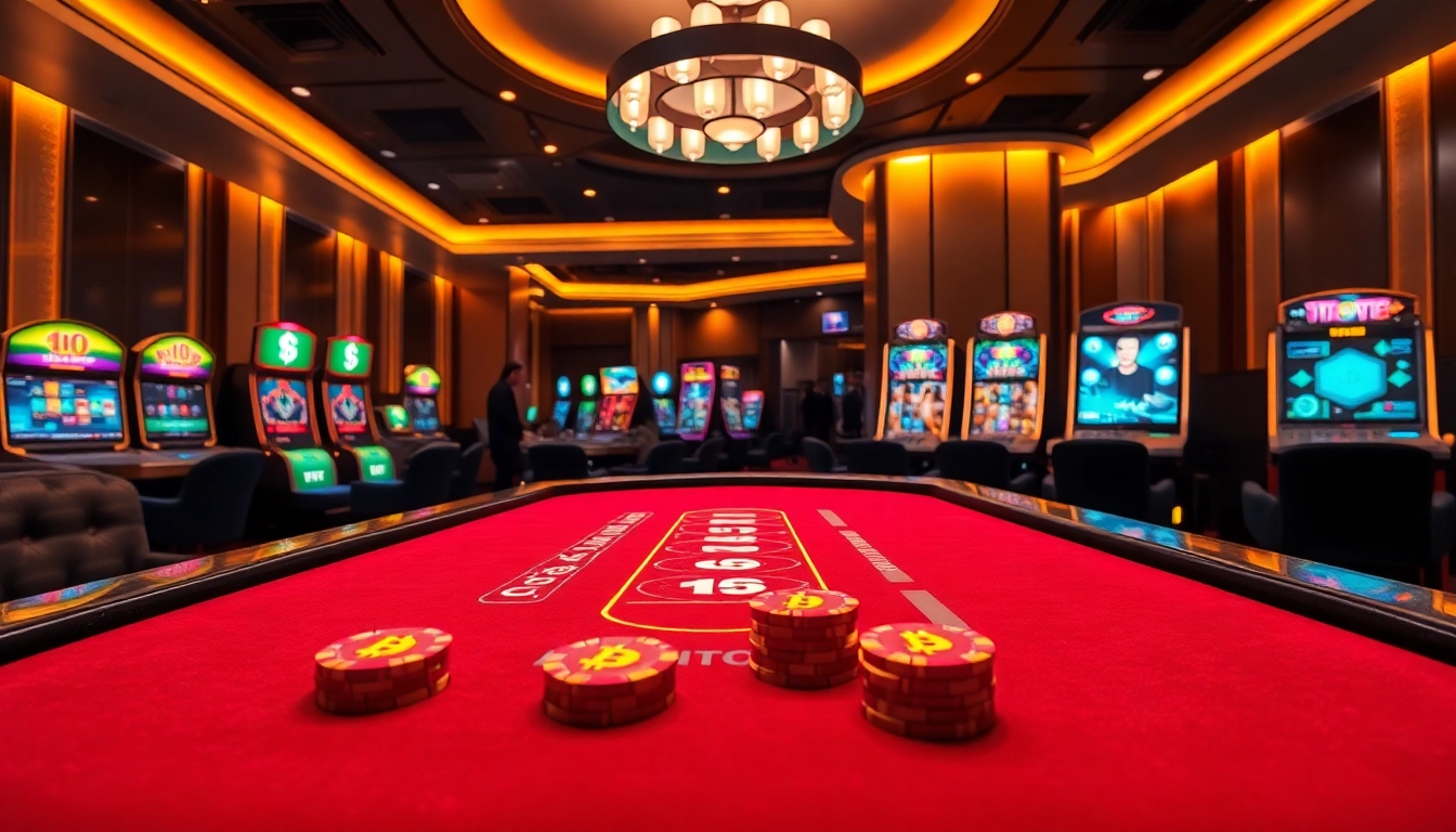 Engaging scene of a crypto online casino with vibrant games and players enjoying bets.