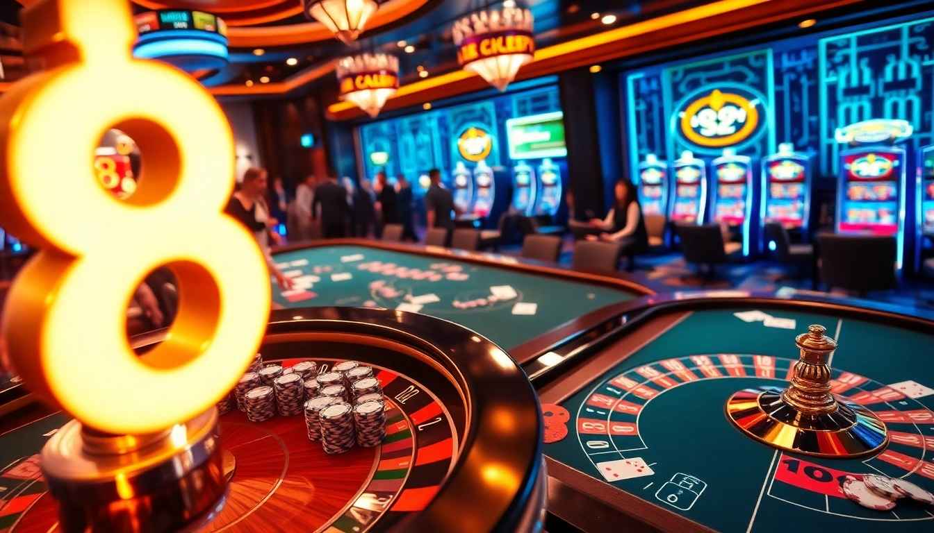 Experience the vibrant excitement of S 8 gaming with casino tables, chips, and cards