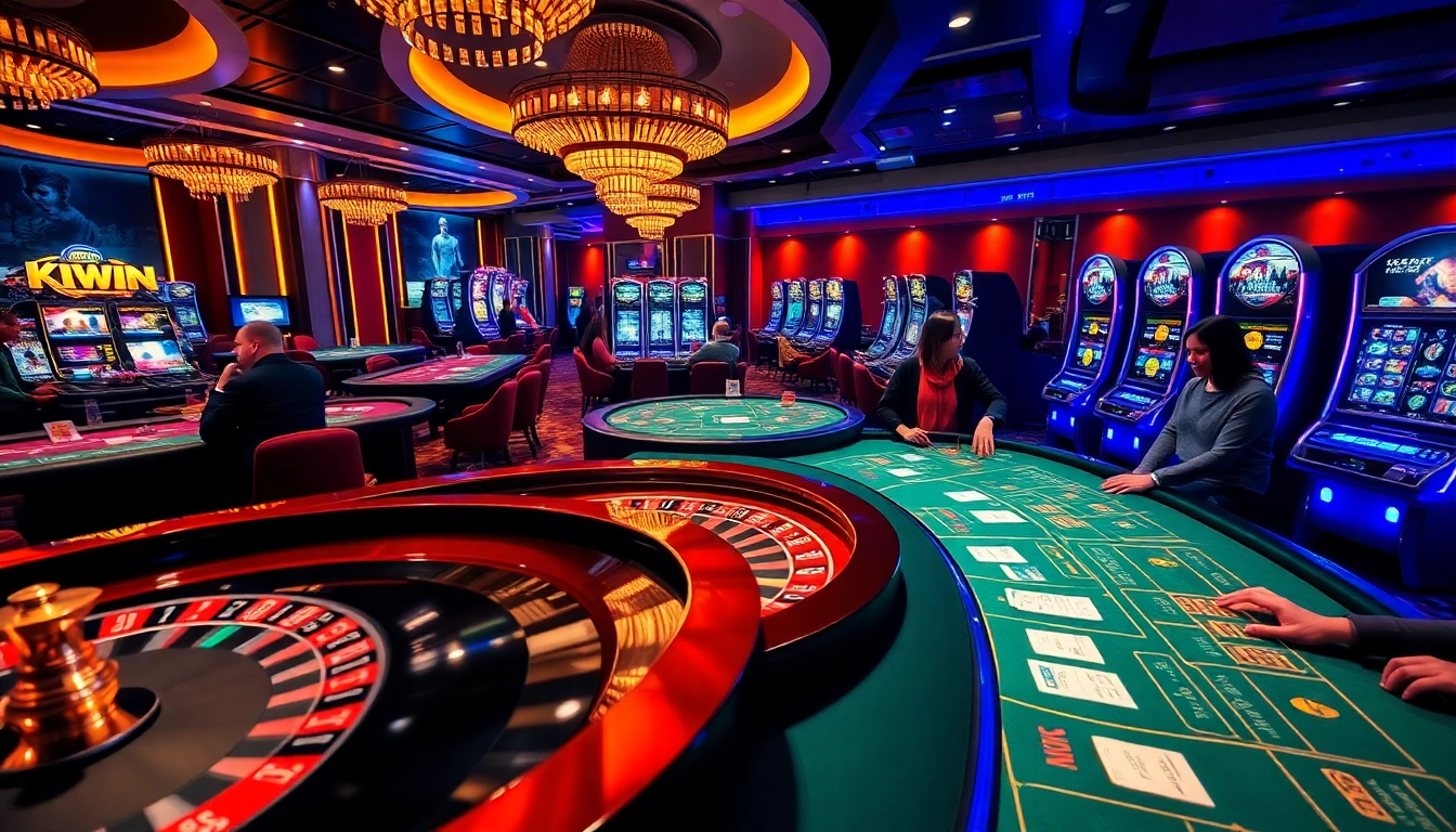 Players enjoying a thrilling experience at KKWIN casino with vibrant games and slot machines.