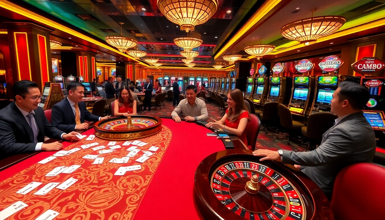Exciting gambling scene at CM88 casino with players enjoying various table games.