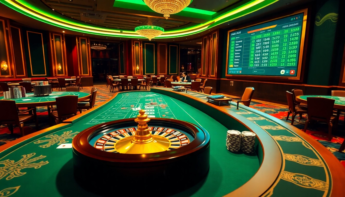 Engaging scene highlighting kèo bóng đá trực tuyến in a vibrant casino setting, showcasing soccer betting excitement.